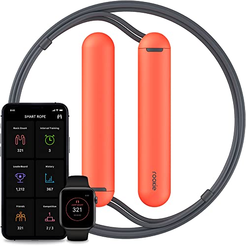 Tangram Smart Rope Rookie – Smart Jump Rope with Counter & App, Bluetooth Fitness Tracker, Adjustable Jump Rope for Weight Loss, Cardio, HIIT & Home Workouts - color: Coral