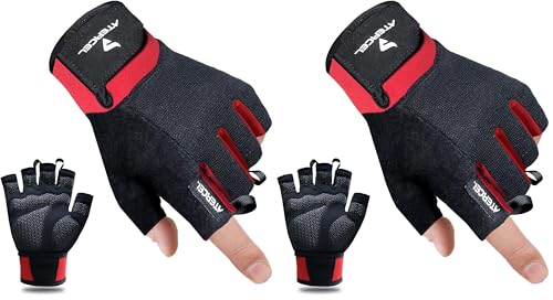ATERCEL Workout Gloves for Men and Women, Exercise Gloves for Weight Lifting, Cycling, Gym, Training, Breathable and Snug fit - color: Red, size: Large (Pack of 2)