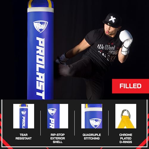 Heavy Punching Kicking Bag for Adults, Boxing, MMA, Martial Arts, Muay Thai, Strength Training Equipment, Filled, 5ft, 100 lbs, Vertical Logo - color: Blue, size: Filled