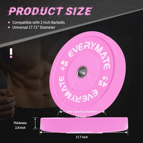 EVERYMATE Change Weight Plates 1.25LB 2.5LB 5LB Set Fractional Olympic Bumper Plates for Cross Training Steel Insert Strength Training - color: 45LBX1, size: Pink
