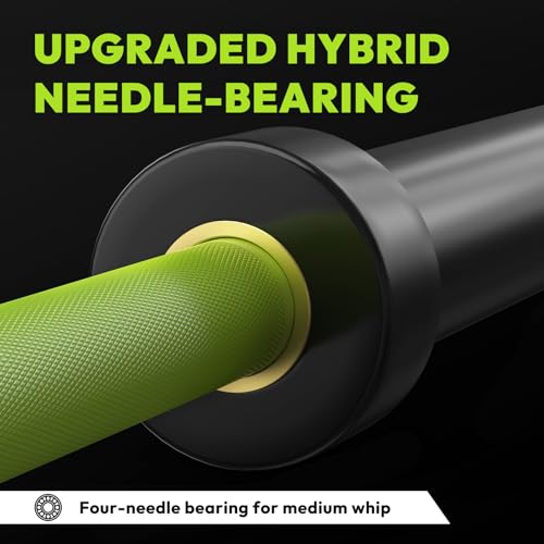 HANDBODE 7 FT Olympic Barbell 45 LB, 2-Inch Standard Weight Bar, 1000 LB | Needle Bearings, Knurled Grip, Hard Chrome Coating, Powerlifting, Bench Press, Deadlift, Squat, Hip Thrusts And Cleans - color: Green