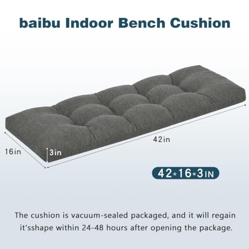 baibu 42 Inch Memory Foam Bench Cushion, Dual-Layer Patent Design Non-Slip Indoor Bench Cushion with Ties, 42x15x3Inch, Dark Grey - color: Dark Grey, size: 42x15x3 Inch (Pack of 1)