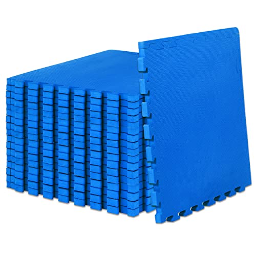 ProsourceFit Weaved Pattern Extra Thick Exercise Puzzle Mat 1-inch, EVA Foam Interlocking Tiles for Protective, Cushioned Flooring for Home and Gym Equipment; Blue, 72 SQ FT, 18 Tiles - color: Blue, size: 18 Pack (72 SQ FT)