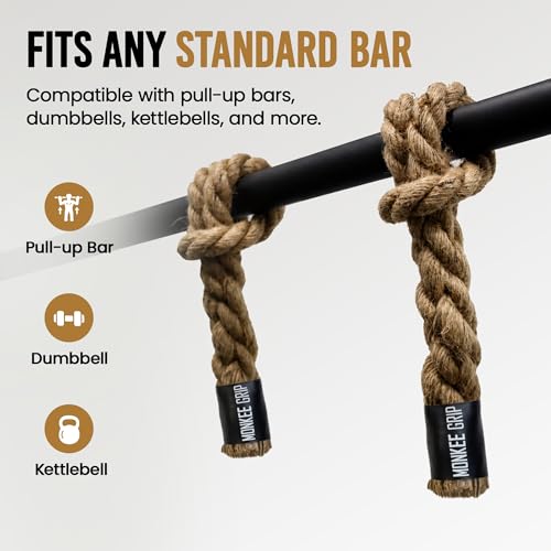 Monkee Grip Original Rope Grips – Enhance Grip Strength & Endurance, Versatile Fitness Accessory for Dumbbells & Barbells, Pull Up Bars Durable & Comfortable Design