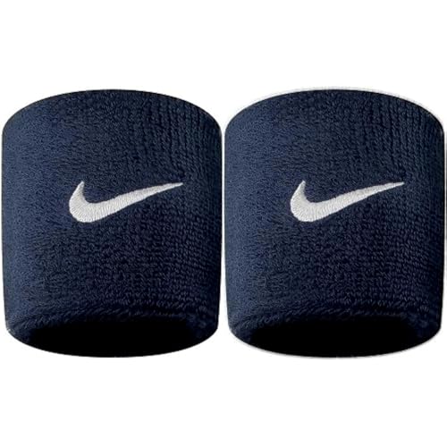 NIKE Premier Swoosh Singlewide Wristbands -Soft, Moisture-Wicking (1 Pair, 2.5" Wide) - color: Navy/White