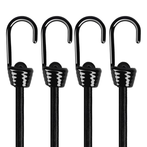 72" Jumbo Bungee Cords with Hooks, 10mm Thick 200lbs High Tension, Marine Grade UV Resistant Extra Long Straps for Kayaks, RVs and Outdoor Covers - color: Black, size: 72 inch