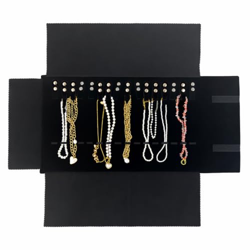 UnionPlus Velvet Travel Jewelry Roll Bag Organizer for Necklace, Elastic Band and Anti-winding, Black - color: Black, size: Medium