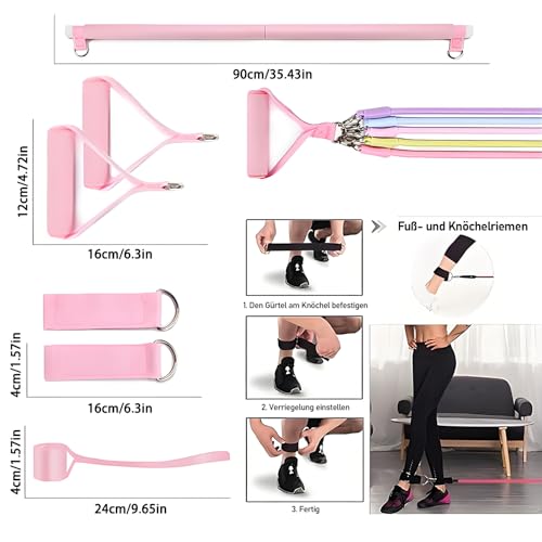 Pilates Bar 12-in-1 Kit with 5-Level Resistance Bands, 100 lbs Total, Home Workout Equipment for Legs, Arms, Core & Full Body, Adjustable 3-Section Pilates Stick, Foldable Design with Storage Bag