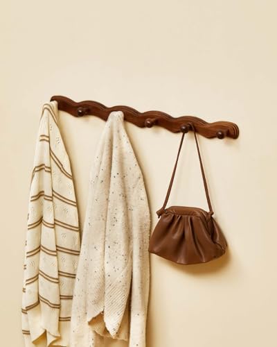 Wood Coat Rack Wall Mount - Walnut Coats Hook Hanger Wall-Mounted, Wave-Shaped Entryway Hanging Racks with 6 Hooks for Jacket Keys Hats Robes Towels Bags, Living Room Mudroom Bathroom Bedroom Hallway - size: 6 Hooks