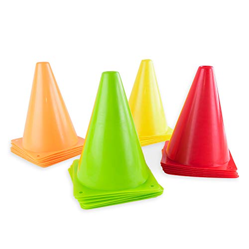 Super Z Outlet 7.5" Bright Neon Colored Orange, Yellow, Red, Green Cones Sports Equipment for Fitness Training, Traffic Safety Practice (24 Pack)