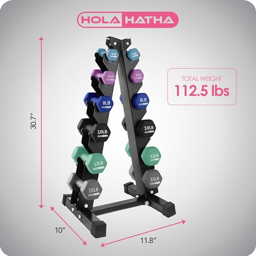 HolaHatha 1, 2 and 3 lb Neoprene Dumbbell Strength Training Weight Set with Rack - color: Blues, size: 106 LB