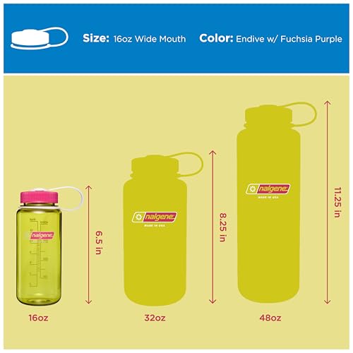 Nalgene 16 oz Wide Mouth Water Bottle | Slim Cup Holder Size, BPA-Free, Durable & Leak Proof Travel Bottle – Thrill & Motion, Endive w/Fuschia Purple - color: Endive w/Fuchsia Purple, size: 16 Ounces