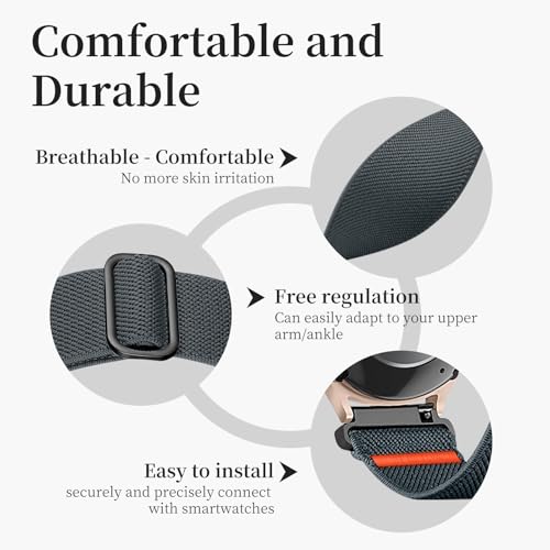 20mm Nylon Sport Ankle/Arm Band Compatibel with Galaxy Watch 7/6/5/4/FE 44mm 40mm/Watch 5 Pro/ 6 Classic 47mm 43mm/ 4 Classic Strap,Elastic Oberarmband Bicep Band for Women Men - color: dark gray