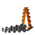 CAP Barbell 150 LB Coated Hex Dumbbell Weight Set with Vertical Rack | Multiple Options - color: Orange Rack, style: 12-Sided Chrome Handle