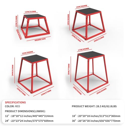 12/18/24/30 Inch Steel Plyometric Jumping Box, Anti-Slip Step Platform Jump Box for Strength and Conditioning Training, Exercise Jump Boxes for Home Gym - color: Red, size: 12 inch
