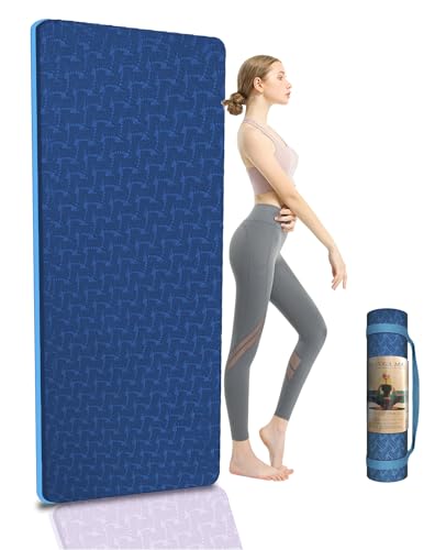 Yoga Mat 1/3" (8mm) Thick Non-Slip, Women Men Fitness & Exercise Mat, 72"Lx24"W Eco-Friendly TPE Workout Mat with Carrying Strap for Yoga, Pilates, Home Gym, Floor Exercises - color: Blue