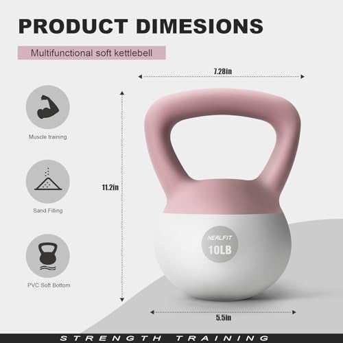 NEALFIT Soft Kettlebell 5LB/10LB/15LB/20LB/25LB, Kettlebells for Home Gym Strength Training, Anti-Slip Fitness Weights for Men Women - color: 15LB Pink-White