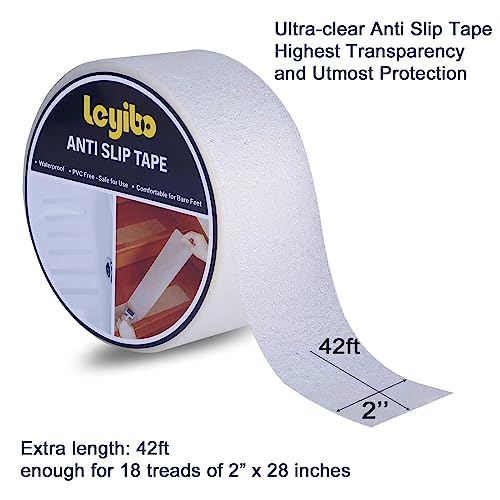 Anti Slip Tape Clear Waterproof Outdoor/Indoor, 2" x 42Ft Non Slip Traction Grip Tape for Bathtubs, Boats, Stairs, Pools, Transparent, Soft, Comfortable for Bare Feet (2" X 42') - color: Clear, size: 2” x 42'