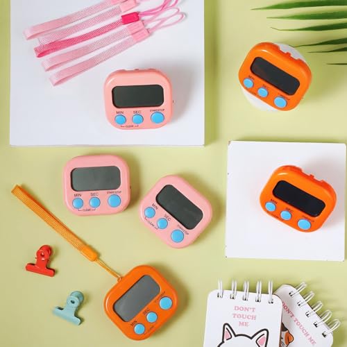 Weewooday 24 Pcs Small Digital Kitchen Timer Magnetic Back and Switch Minute Second Count up Countdown Big LCD Display Loud Alarm for Teacher Cooking Baking (Pink,Orange) - color: Pink, Orange