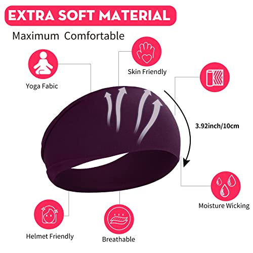 RITOPER Workout Wide Headbands for Women Non Slip, Super Soft Yoga Running Exercise Head Bands, Elastic Sweat Band Hair Bands for Women's Hair, Womens Solid Headband Hair Wrap - color: momao-6-solid