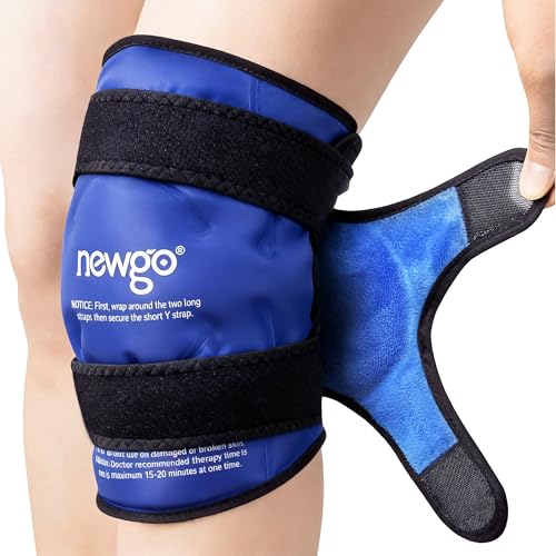 NEWGO Knee Ice Pack Wrap, 360° Full Wrap, Blue | Y-shaped Strap Stays Put, Reusable for Knee Replacement, ACL, Arthritis, Swelling, and Sports Injuries, 21.7" x 9.8" - color: Regular Blue 1-pack