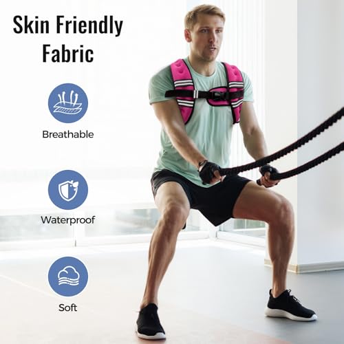 Zeerun Weighted Vest, 6lb/8lb/10lb/12lb/15lb/18lb/20lb/24lb/30lb for Men Women, Reflective Stripe Adjustable Buckle, Comfortable Durable Rucking Vest for Walking Running Strength Training - color: Pink, size: 10 Lb