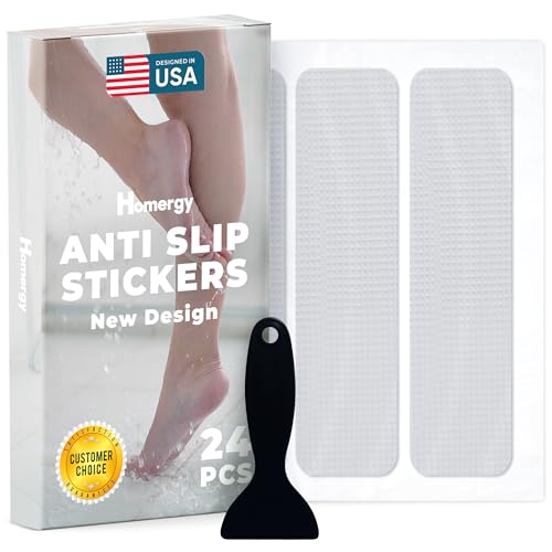 Anti-Slip Shower Stickers - Help Reduce Slipping in Bathtub & Shower, Clear Non-Slip Bath Strips, Strong Adhesive Bathtub Appliques Suitable for Homes with Kids, Adults & Seniors - 24 Pcs - Homergy - size: Rectangle