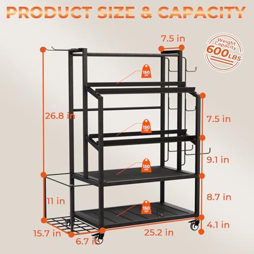 600LBS Dumbbell Rack Weight Stand - Bonvork Adjustable Weight Rack for Dumbbells, Home Gym Storage Rack for Yoga Mat Foam Roller Kettlebells, Workout Equipment Storage Organizer With Wheels