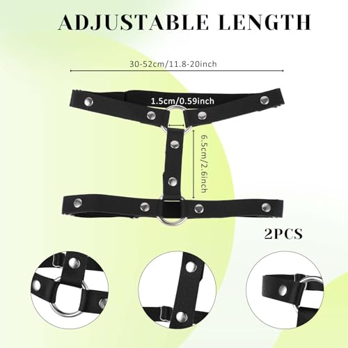 Giantree Leather Leg Harness, Adjustable Elastic 2 Rows Leather Leg Belt Ring Body Harness, Black Punk Garters Belts Thigh Strap Club Halloween Body Chain Accessories Jewelry for Women