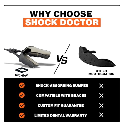 Shock Doctor Mouth Guard, Custom Fit Football Mouth Guard, Moldable Mouth Guard Boxing, Lacrosse, Hockey, MMA, Football & More, Mouthpiece, Mouthguard Sports, Youth - Strapped - size: Youth - STRAPPED