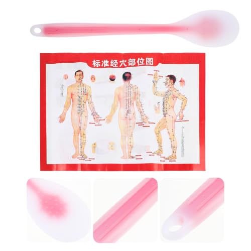 Silicone Health Massage Pat Palm Tapping Tool Red Extended Body Care Stick with Meridian Acupoint Chart for Muscle Relaxation and Relief