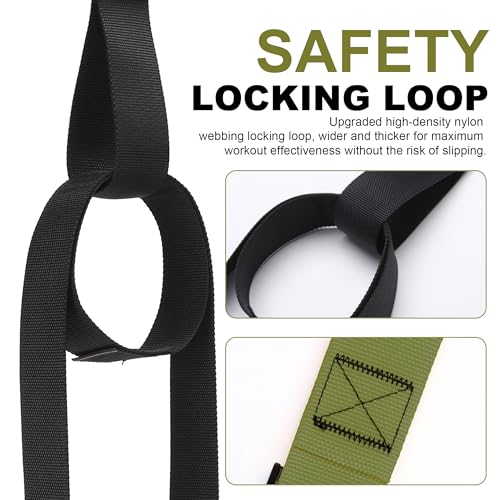 Home Resistance Training Kit | Full-Body Workout with Suspension Trainer Straps, Door Anchor, Handles, and Carrying Bag | Complete Home Gym Equipment - color: Army Green