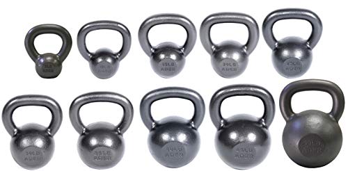 Ader Premier Kettlebell Set with DVD (5, 10, 15, 20, 25, 30, 35, 40, 45, 50lb) Rack and Rubber Mat