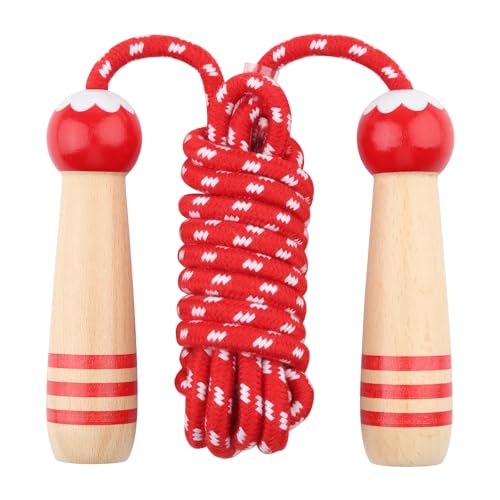 Jump Rope for Kids, Lorvain Adjustable Skipping Rope, Kids Jump Ropes with Wooden Handle for Girls Boys, Weighted Jumping Ropes for Fitness Workout Exercise Outdoor Fun Activity - color: Red-1pc