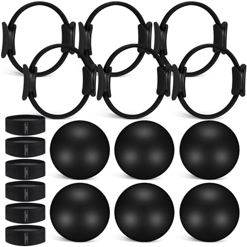 Seenelling 18 Pcs Pilates Ring and Ball Set with Resistance Bands Home Workout Pilates Equipment 11.8 Inch Magic Circle with Padded Handles, Mini Ball for Strength, Toning and Flexibility - color: Black