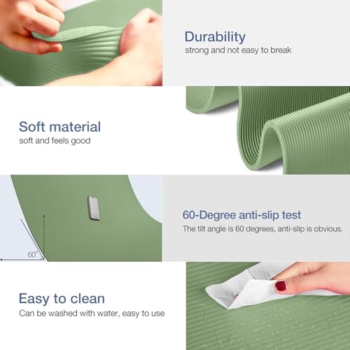 Gruper Yoga Mat Non Slip NBR Extra Thick Yoga Mat, 72"L x 32"/24"W x 0.6"/0.4"TH (185cm x 80cm/61cm x 15mm/10mm), Anti-Tear Exercise Mat with Carrying Strap and Bag, Workout Mats for Yoga, Pilates - color: Matcha, size: 72 x 24 x 0.4 inches