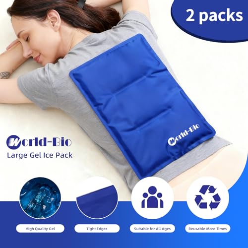 WORLD-BIO 2Packs Flexible Large Ice Pack for Injuries, Large Cold Compress | 11*14"Larege Size, Large Hot Cold Compress Pad, Long Lasting Cold Pack,Targeted Pain Relief, Speeds Up Post-Workout Recovery - size: 2 Count 11" x 14"