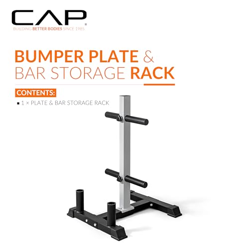 CAP Olympic Bumper Plate Tree Rack with Barbell Holders, Heavy-Duty Weight Plate Storage Rack for Home Gym, Steel Olympic Plate Organizer Stand, Multiple Color & Size Options - color: Gray, size: 4-Plate Posts / 2 Bar Holders