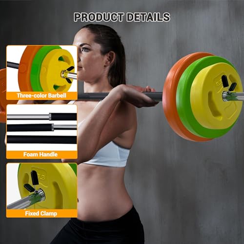 40Lb Adjustable Dumbbell Barbell Set with Cardio Pum, 6 Weight Plates & 3 51-Inch Bar Bars - Cardio Pump for Home Gym, Full Body Strength Training, Multi-Color Free Weights - color: Multi-color-Round-40 lb