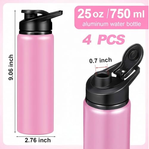 Mimorou 25oz Reusable Aluminum Water Bottles Bulk Multicolor Outdoor Sports Water Bottles for Travel, Gym, Hiking, Cycling, Camping, Fishing, Snap Lid - color: Pink