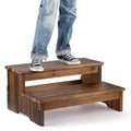 TINAMO 25" Acacia Bed Steps for High Beds for Adult 500LBS - 2-Step Wood Step Stool - Wooden Step Stool for Bed - Heavy Duty Hot Tub Steps & Hot Tub Stairs - Walnut Color (Patent Pending)