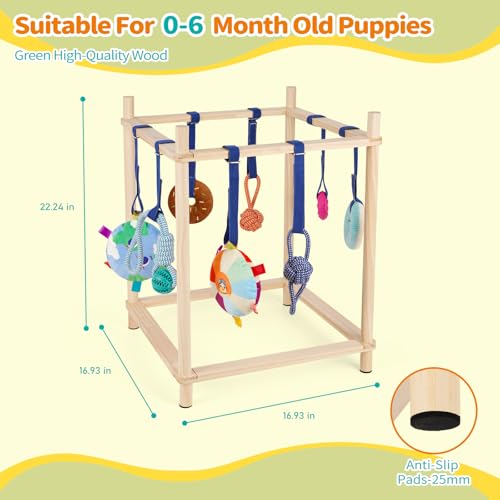 Wooden Puppy Play Gym for Small Dogs, Puppy Jungle Gym with 8 Hanging Toys, Wood Frame Indoor Puppy Gym with Dog Enrichment Toys for Puppies and Small Pets - color: Wood
