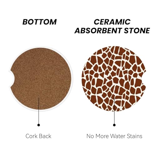 Giraffe Skin Car Coasters for Cup Holders, 2 Pack Absorbent Ceramic Drink Cup Coaster for Women Men, Auto Interior Accessories - color: T13