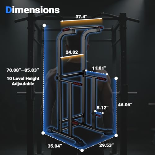 YYJO Foldable Pull Up Bar Free Standing Multi-function Power Tower Dip Bar with Assistance Bands Home Gym Strength Training Equipment - color: Black&Red 011