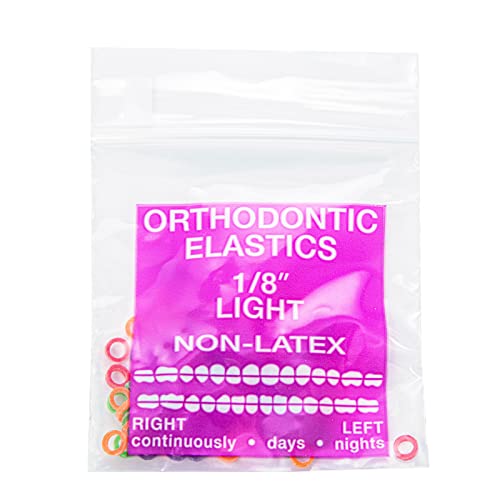 JMU Orthodontic Elastics 1/8 Light, 100 Pack Dental Rubber Bands | Orthodontic Rubber Bands for Braces, Intraoral Elastic Bands, Latex Free, Made in USA - size: 1/8 Light