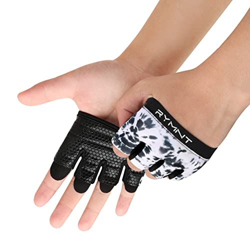 Minimal Workout Gloves for Women Men, Micro Fingerless Gym Gloves Grip Pads | Work Out Gloves for Kettlebells, Weight Lifting, Exercise, Pull Up, ,Cross Training, Silicone Grip Lifting Half Finger Gloves - color: 3-Tie Dye White, size: Small