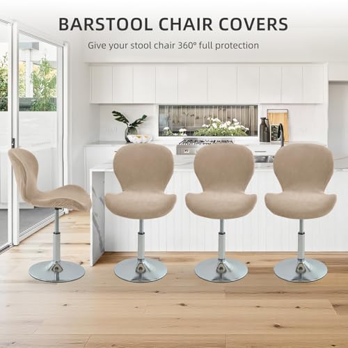 Gollense Bar Stool Covers with Backs, Set of 4 Stretch Jacquard Barstool Seat Covers, Washable Swivel Pub Counter Height Chair Slipcover Protector for Home Kitchen Cafe (Velvet-Camel) - color: Velvet-camel