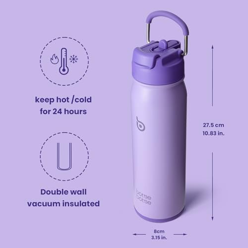 BOTTLE BOTTLE 24oz Insulated Water Bottle Stainless Steel Sport Water Bottle with Straw and Adjustable Lid Daily Pill Organizer - color: purple