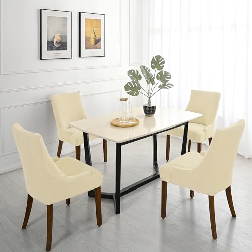Wingback Chair Cover Waterproof,Stretch Jacquard Slipcover(Beige,4PCS) | Instant room refresh with easy cleanup, dependable mess protection, and a neat tailored look for family spaces. - color: Beige