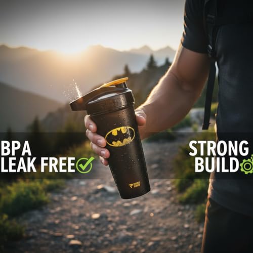 PerfectShaker ACTIV DC Comics & Justice League Series | Leak-Proof, BPA-Free, Shatter-Resistant | ActionRod Mixing Technology for Smooth Blends | Gym, Fitness & Sports Shaker - 28oz (Batman) - color: Batman